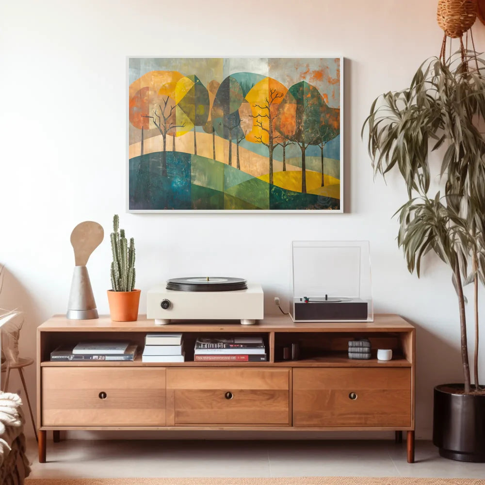 Abstract Seasonal Forest Landscape Geometric Art Poster