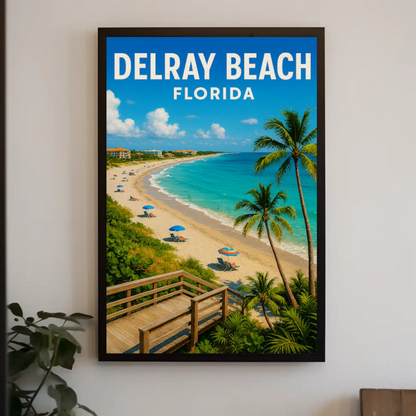 Delray Beach Florida Boardwalk Ocean Palms Travel Poster
