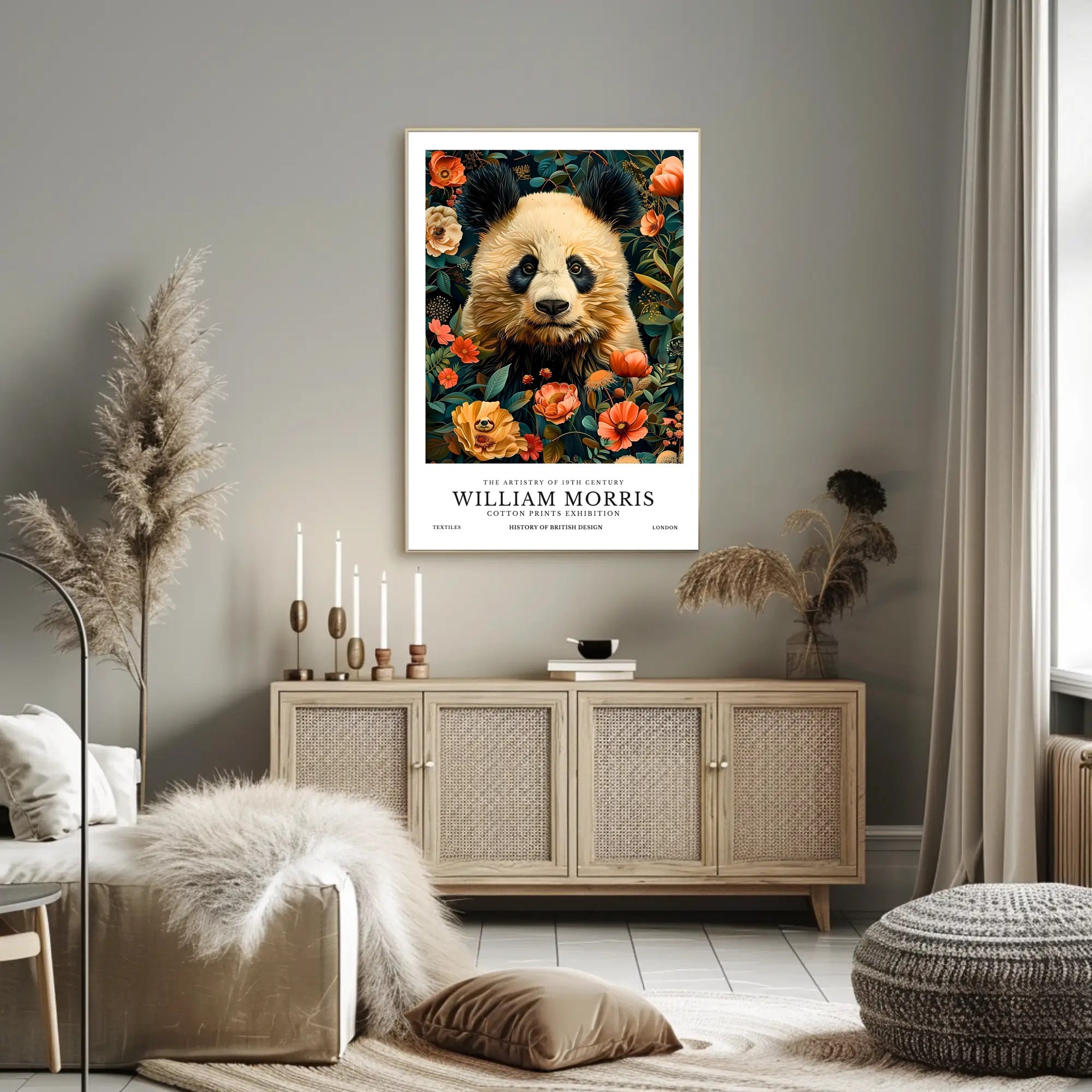William Morris-Inspired Panda Floral Art - Artistic Poster