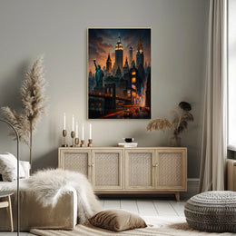 New York City Sunset Cityscape Poster Modern Wall Art