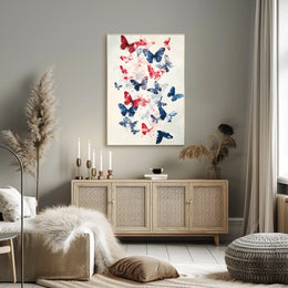 Butterflies In Red And Blue Abstract Wall Art Poster