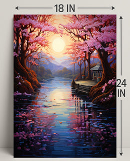 Tranquil Cherry Blossom Landscape Poster