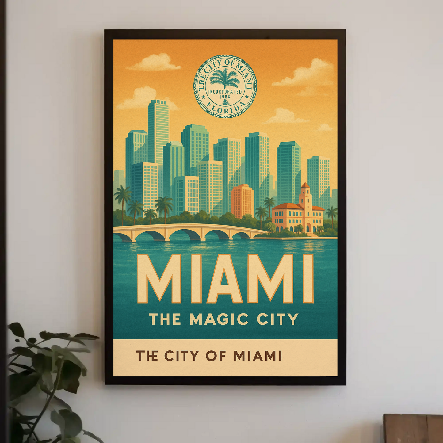 Miami Retro Seal Vintage Travel Poster