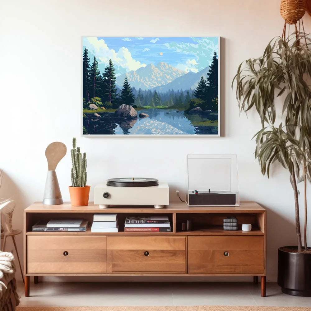 Tranquil Mountain Lake Vintage Travel Poster Art
