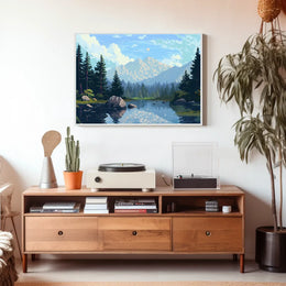 Tranquil Mountain Lake Vintage Travel Poster Art