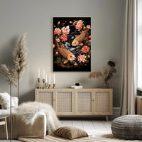 Koi Fish and Peony Japanese Art Poster
