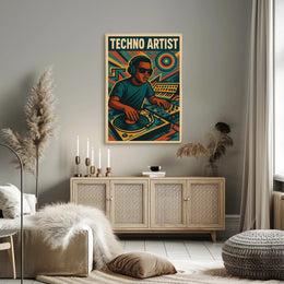 TECHNO ARTIST Retro DJ Vibes Abstract, Artistic Poster