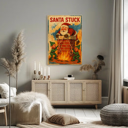 Santa Stuck in Chimney Humor Christmas Pop Culture Poster