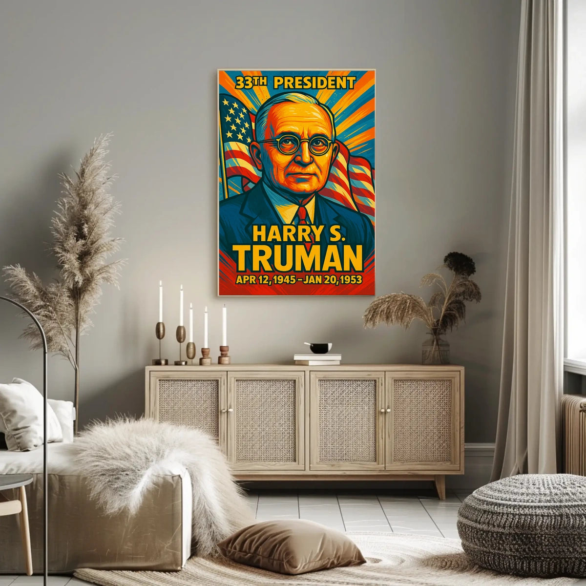 Harry S. Truman 33rd President of the United States Colorful Comic Book Style Poster