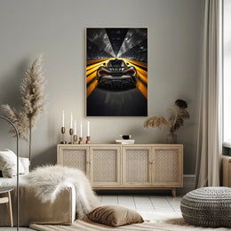 High-Speed Sports Car in Futuristic Tunnel Sports Poster