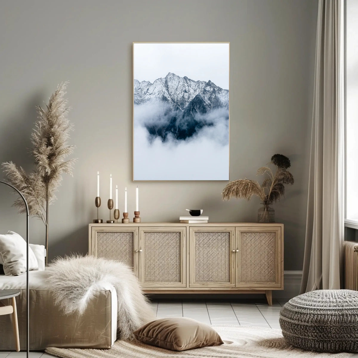 Majestic Snowy Mountains Photorealistic Nature Poster