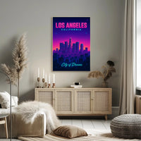 Neon Los Angeles Skyline Retro-Futuristic Urban or Cityscape Poster