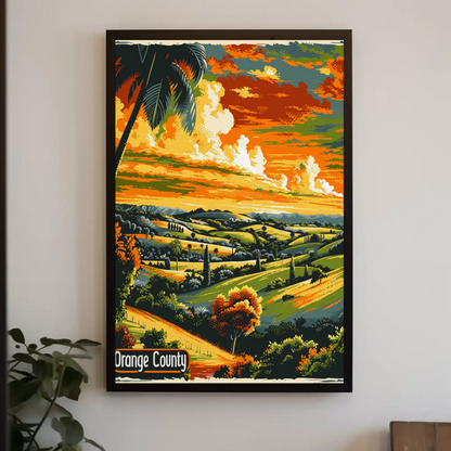 Orange County California Fields Sunset Travel Poster