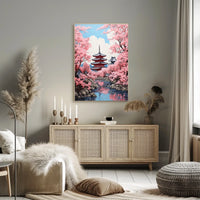 Japanese Pagoda with Cherry Blossoms Cultural Poster