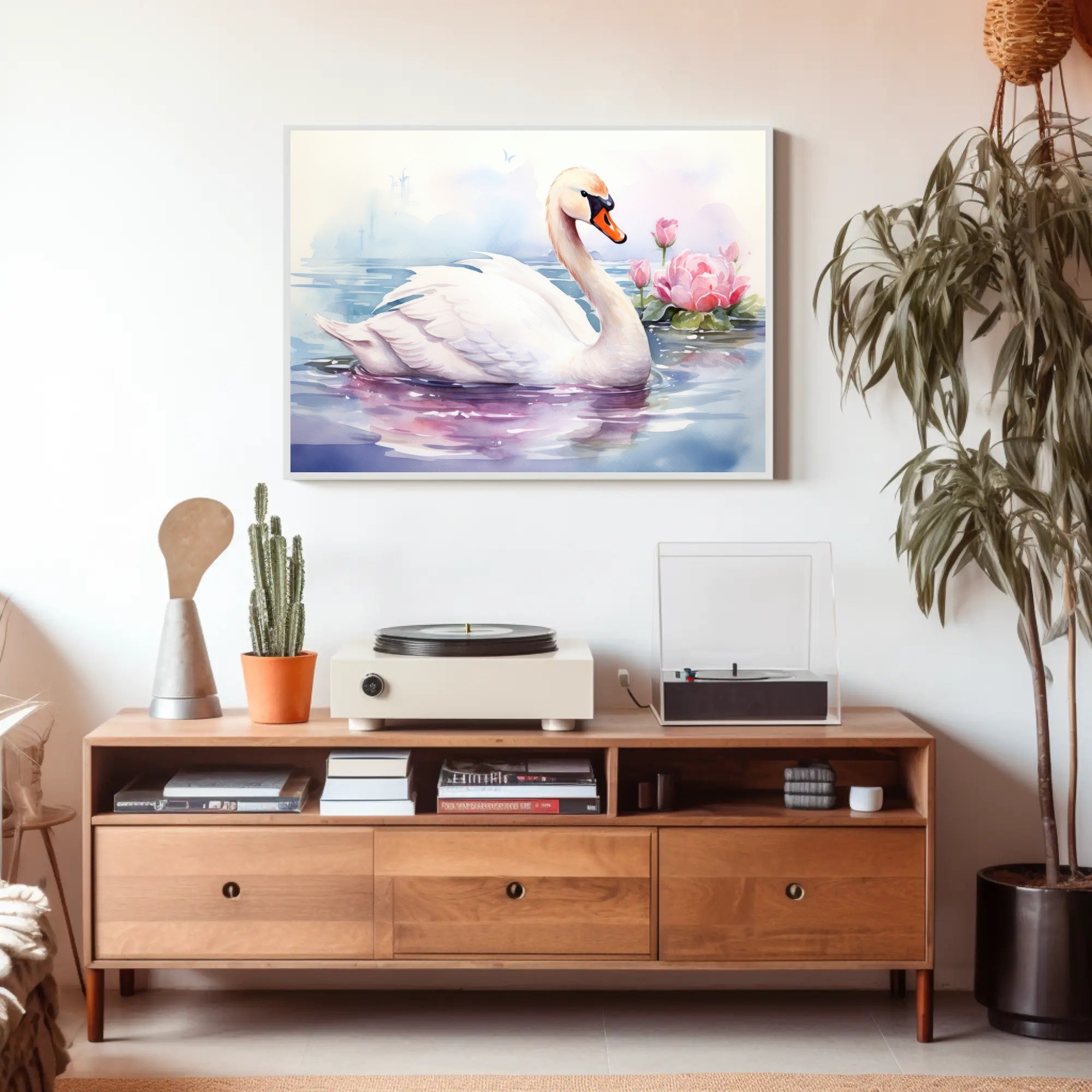 Serene Swan in Watercolor Poster PosterGoat