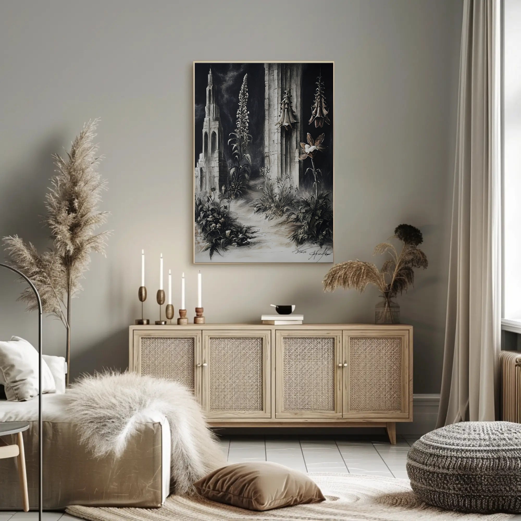 Surreal Dreamscape with Ruins and Flora Fantasy or Mythology Poster PosterGoat