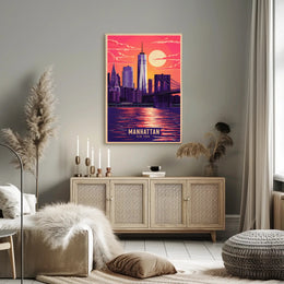 Manhattan Skyline at Sunset Poster
