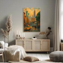 Vibrant New York City Landmarks Poster Abstract Wall Art