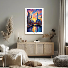 Chicago Skyline At Sunset Poster