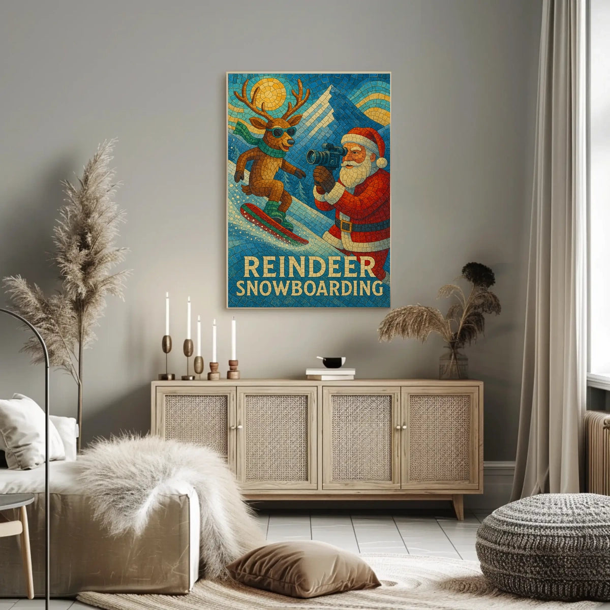 Reindeer Snowboarding Adventure Poster