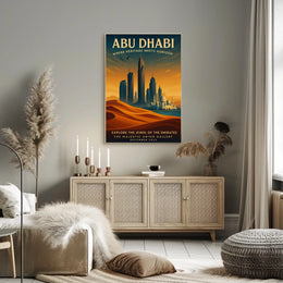 Abu Dhabi skyline and heritage illustrated urban cityscape poster