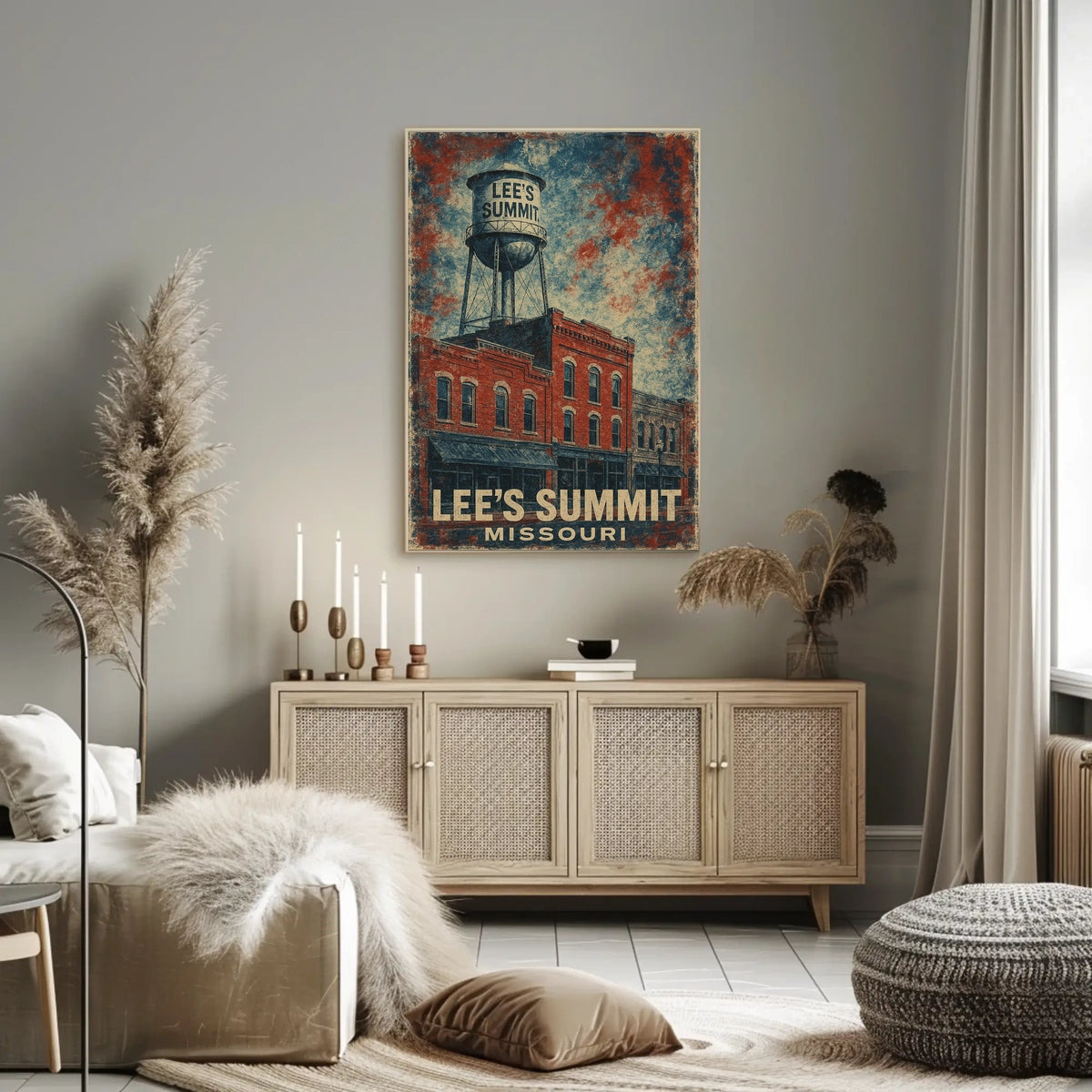 Lees Summit Water Tower Cultural Heritage Retro 80s Folk Art Vintage Missouri Community Pride Poster