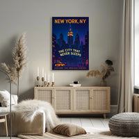 New York City Skyline At Night Poster Modern Wall Art