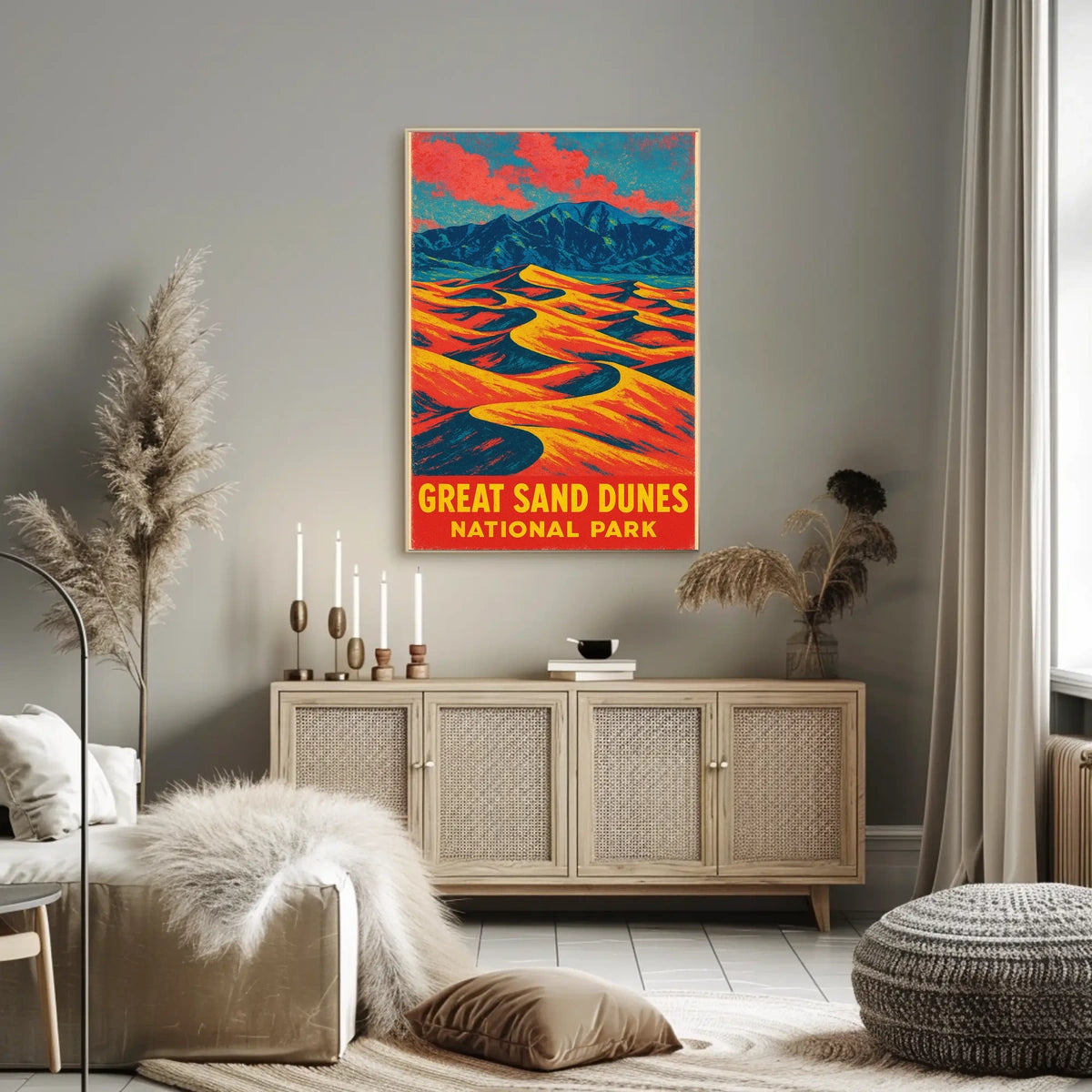 Great Sand Dunes National Park Vintage Travel Art Deco Nostalgic Adventure Colorful Dunes Scene Poster