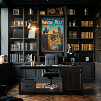 Kansas City The Heart of America Overlook Vintage Travel Poster