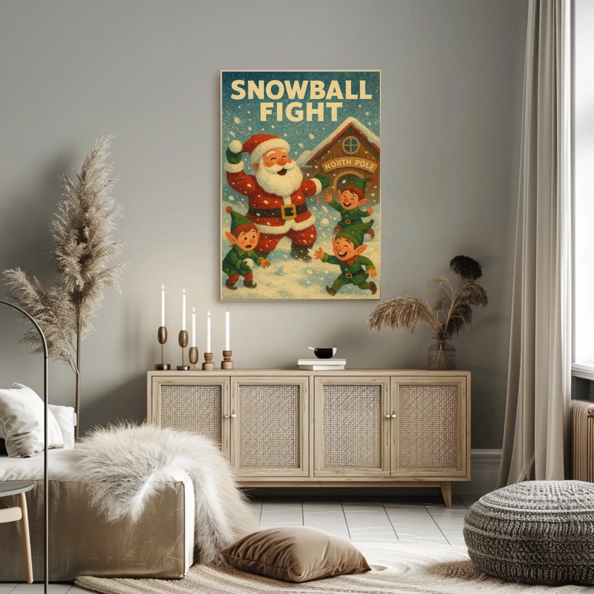 Festive Vintage Santa and Elves Christmas Poster