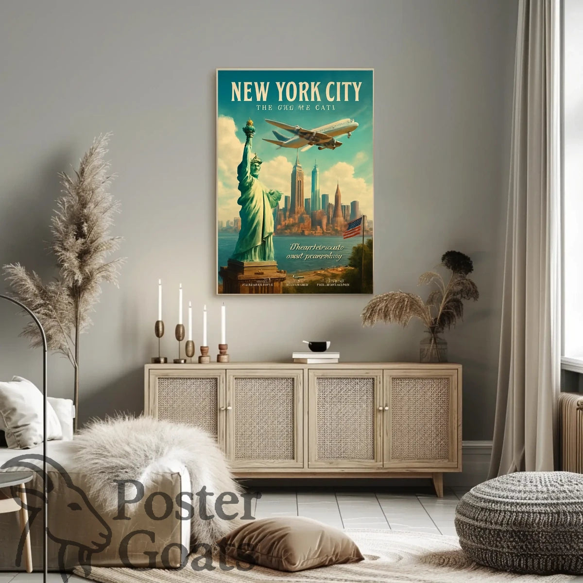 New York City Skyline Vintage Travel Poster