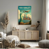 New York City Skyline Vintage Travel Poster