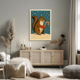 Squirrel Candy Cane Poster