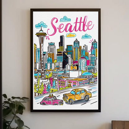 Seattle Washington Skyline Space Needle Travel Poster