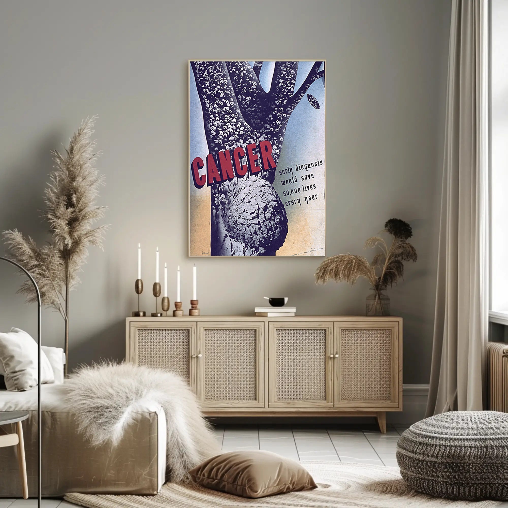 Cancer Awareness Poster with Urgent, Vintage Design Political or Propaganda Poster PosterGoat