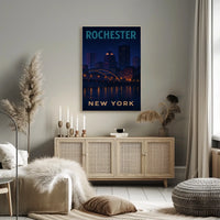 Rochester Nightscape Urban Skyline Poster Modern Wall Art