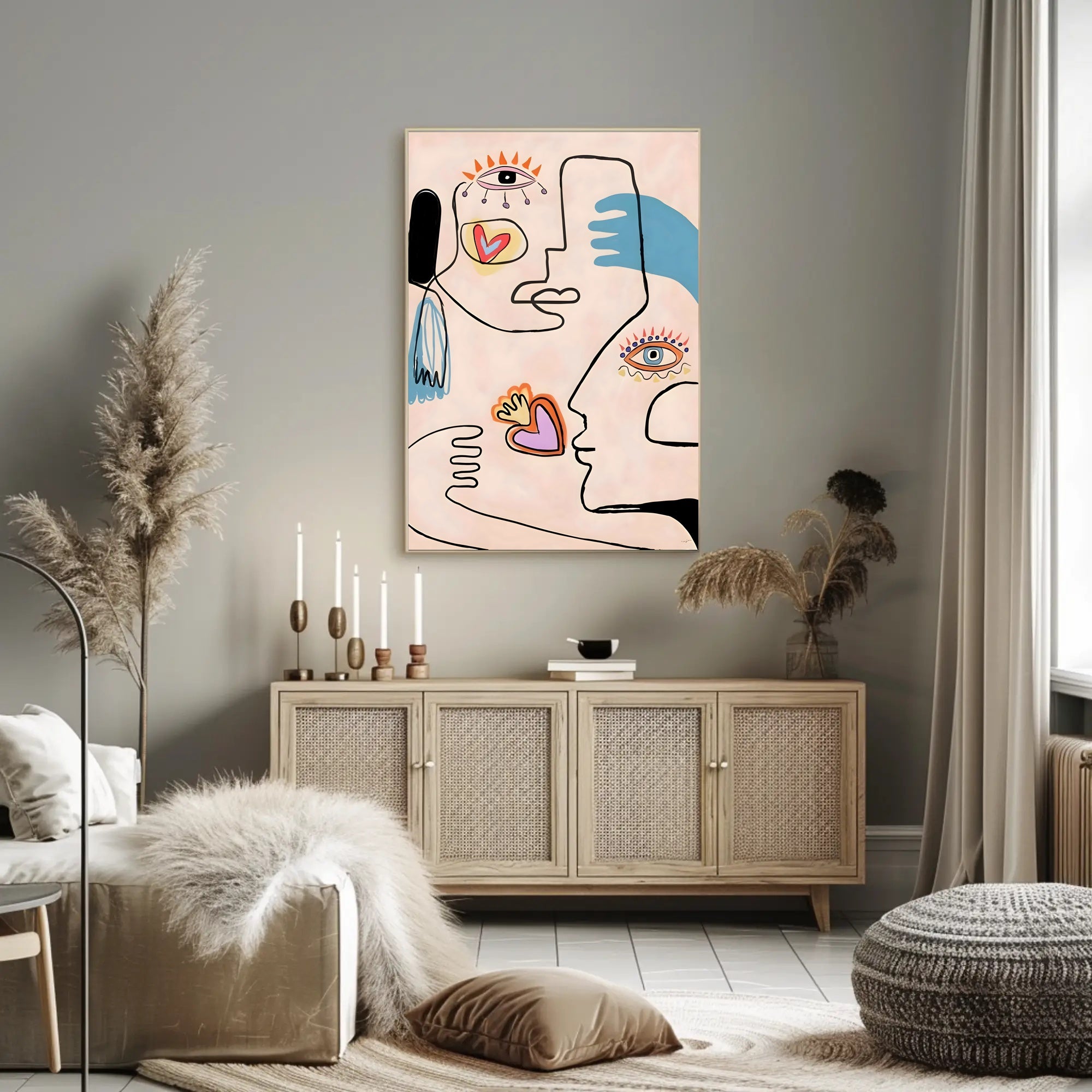 Abstract Faces And Hearts Poster Modern Art Print