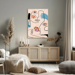 Abstract Faces And Hearts Poster Modern Art Print