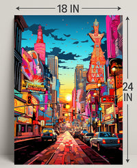 Neon Cityscape At Dusk Poster