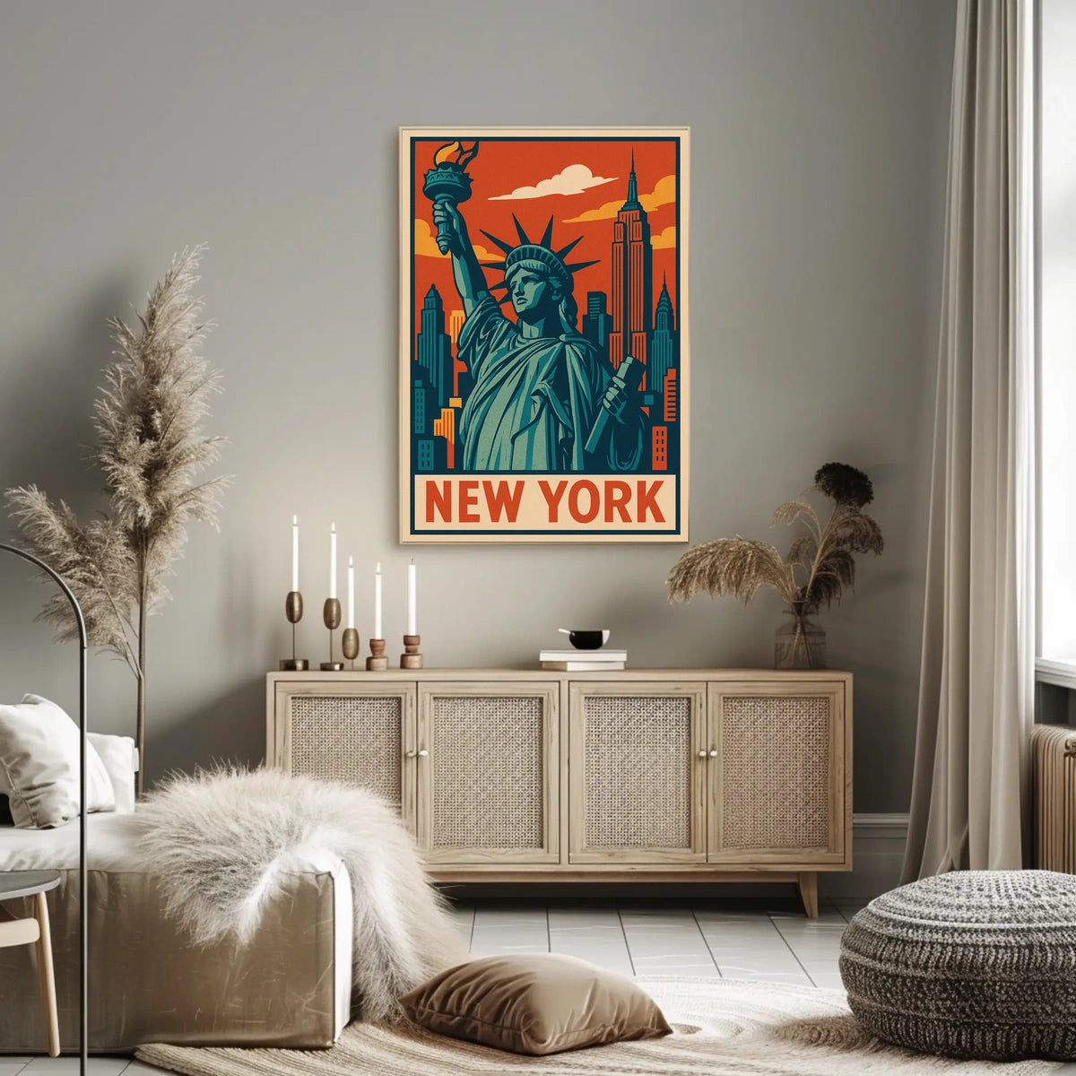 New York Skyline And Statue Of Liberty Poster