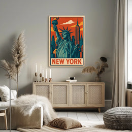 New York Skyline And Statue Of Liberty Poster