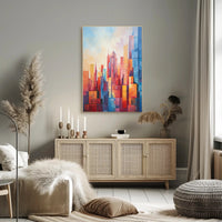 Vibrant Urban Cityscape Geometric Abstract Artistic Poster