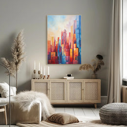 Vibrant Urban Cityscape Geometric Abstract Artistic Poster