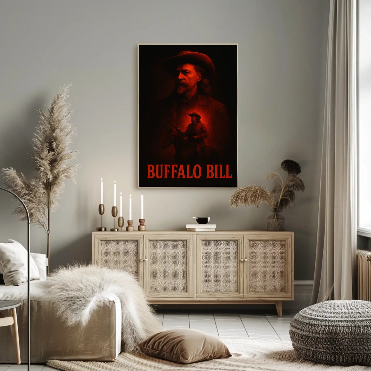 Buffalo Bill Portrait with Cowboy and Rider - Heritage Poster