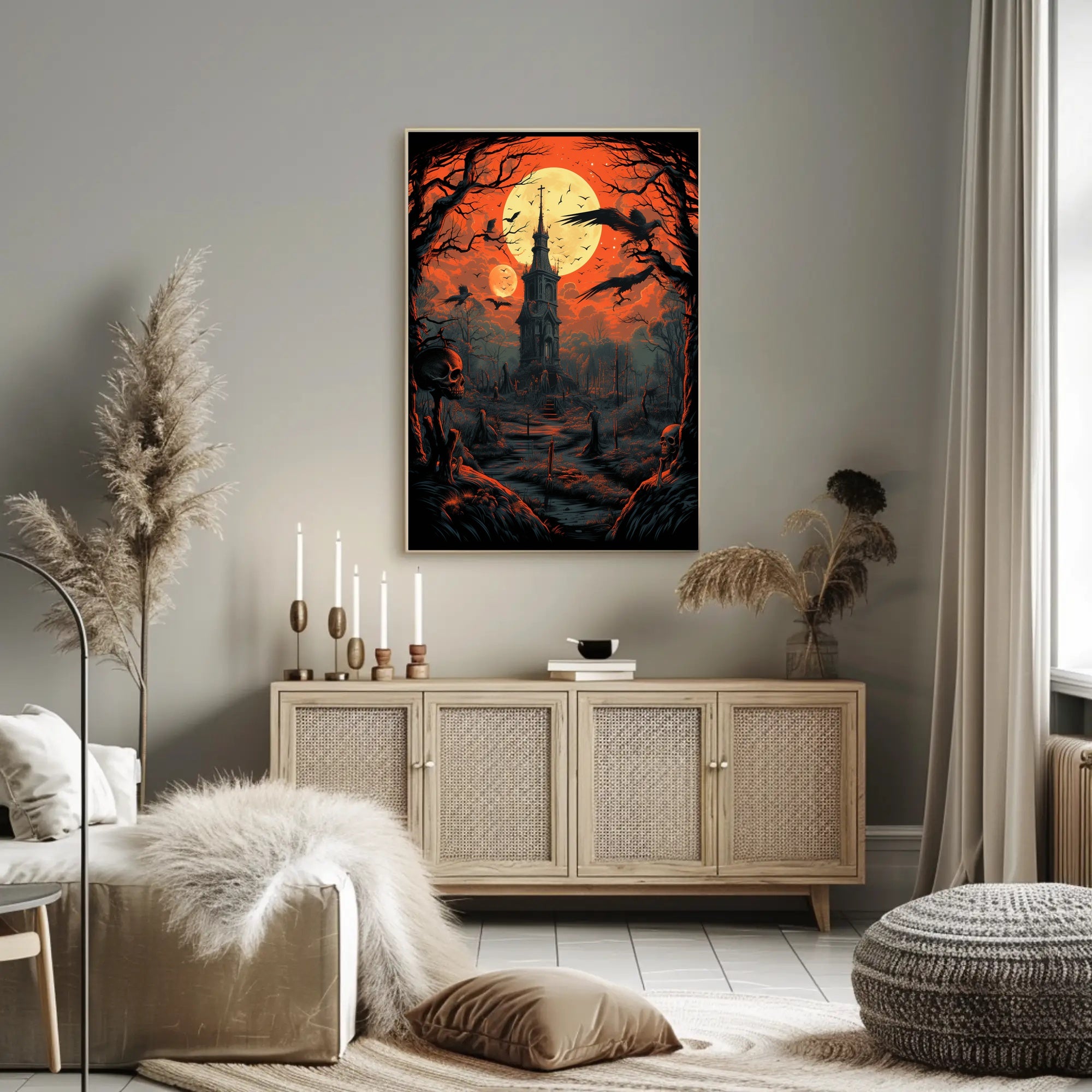 Haunted Tower Under Blood Moon Poster