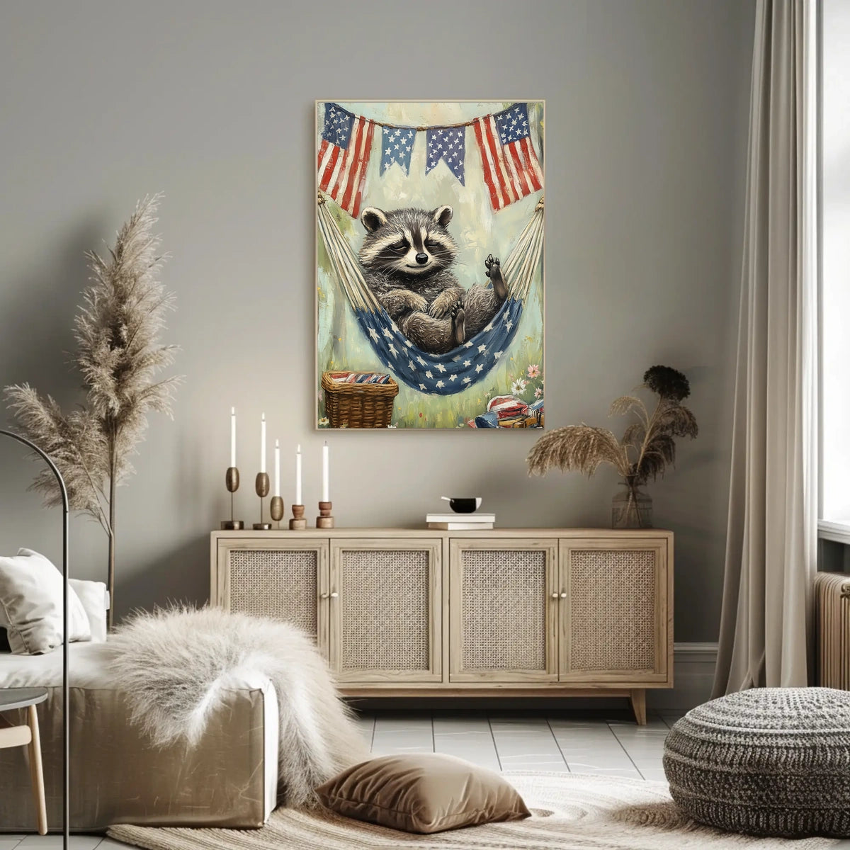 raccoon lounging in a hammock Poster