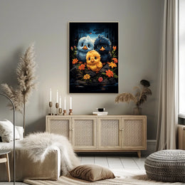Enchanting Chicks in Mystical Forest Art Poster