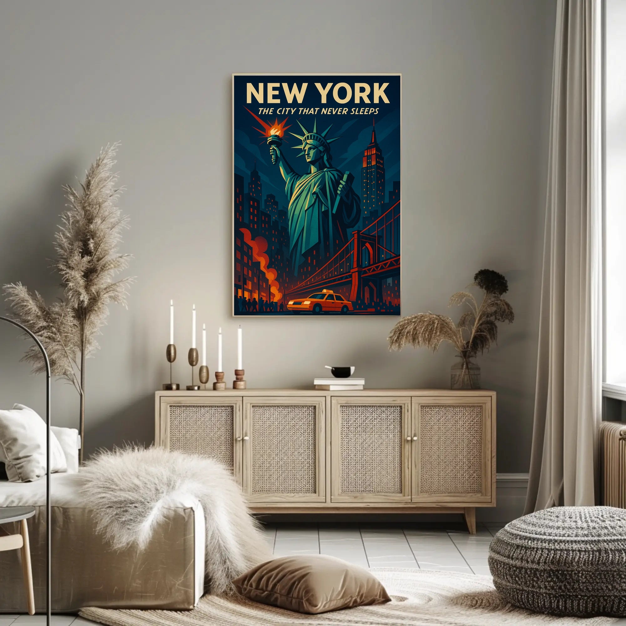 New York Skyline Vintage Travel Poster