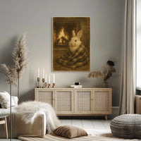 Cozy Fireside Bunny Poster