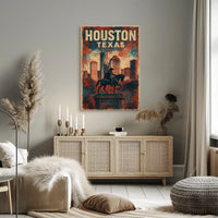 Patriotic Houston Skyline Cowboy Vintage Cityscape Poster